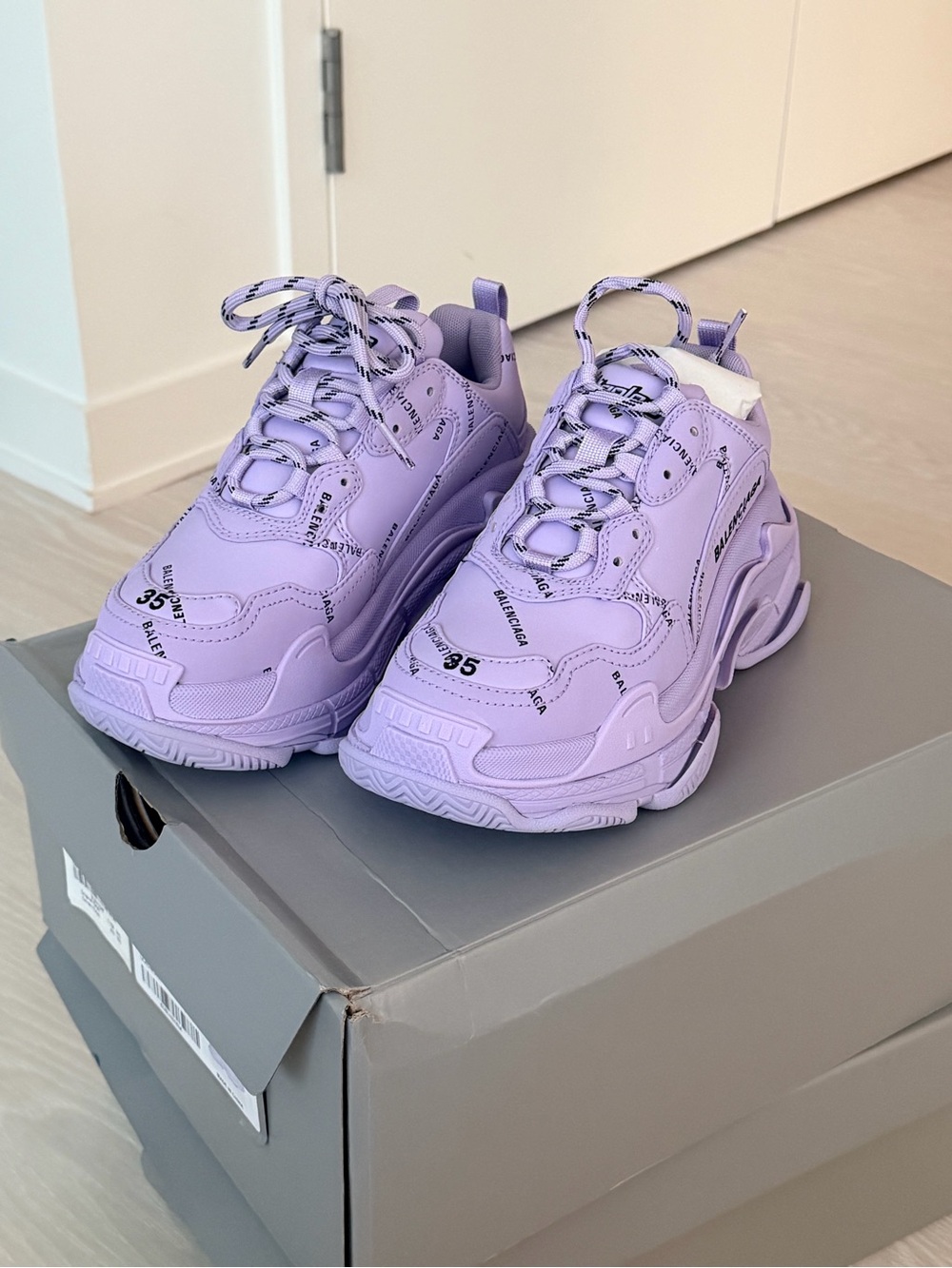 Balenciaga Triple S Sneakers all over logo in Lilac